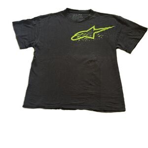Y2K Alpinestars Logo Graphic T-Shirt Black Lime Green Men's XL",